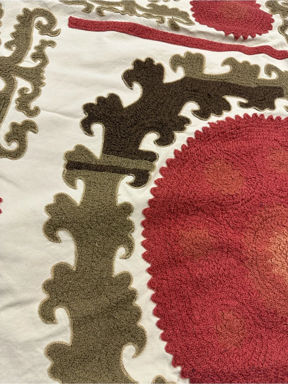 Pottery Barn Suzani Crewel Embroidered Pillow Cover Terracota Olive 26 x 26